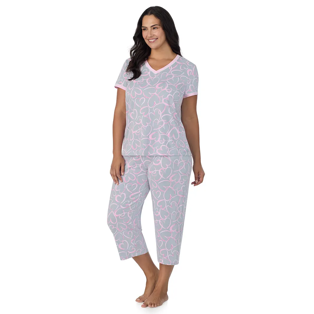 Cotton-Blend Short Sleeve Top with Cropped Pant 2-Pc Pajama Set PLUS