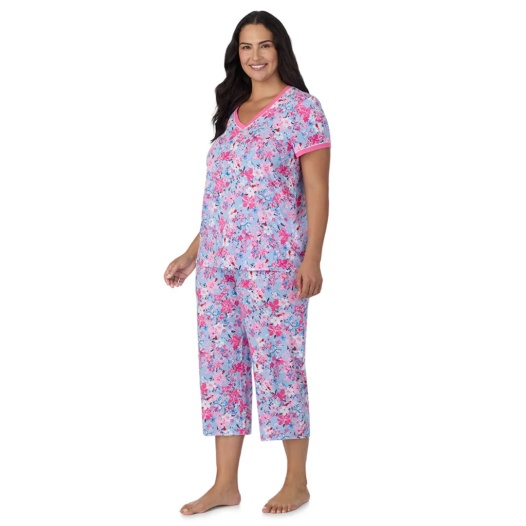 Cotton-Blend Short Sleeve Top with Cropped Pant 2-Pc Pajama Set PLUS