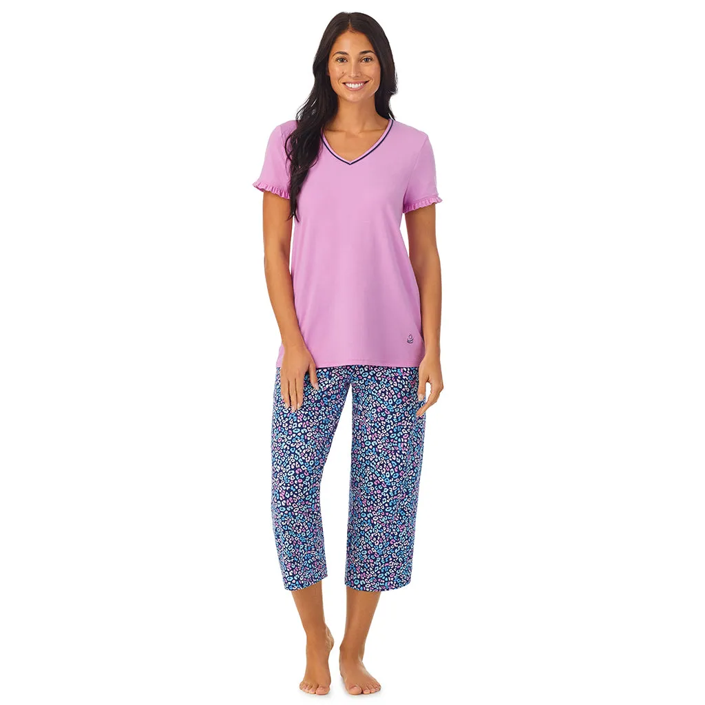 Cotton-Blend Short Sleeve Top with Cropped Pant 2-Pc Pajama Set