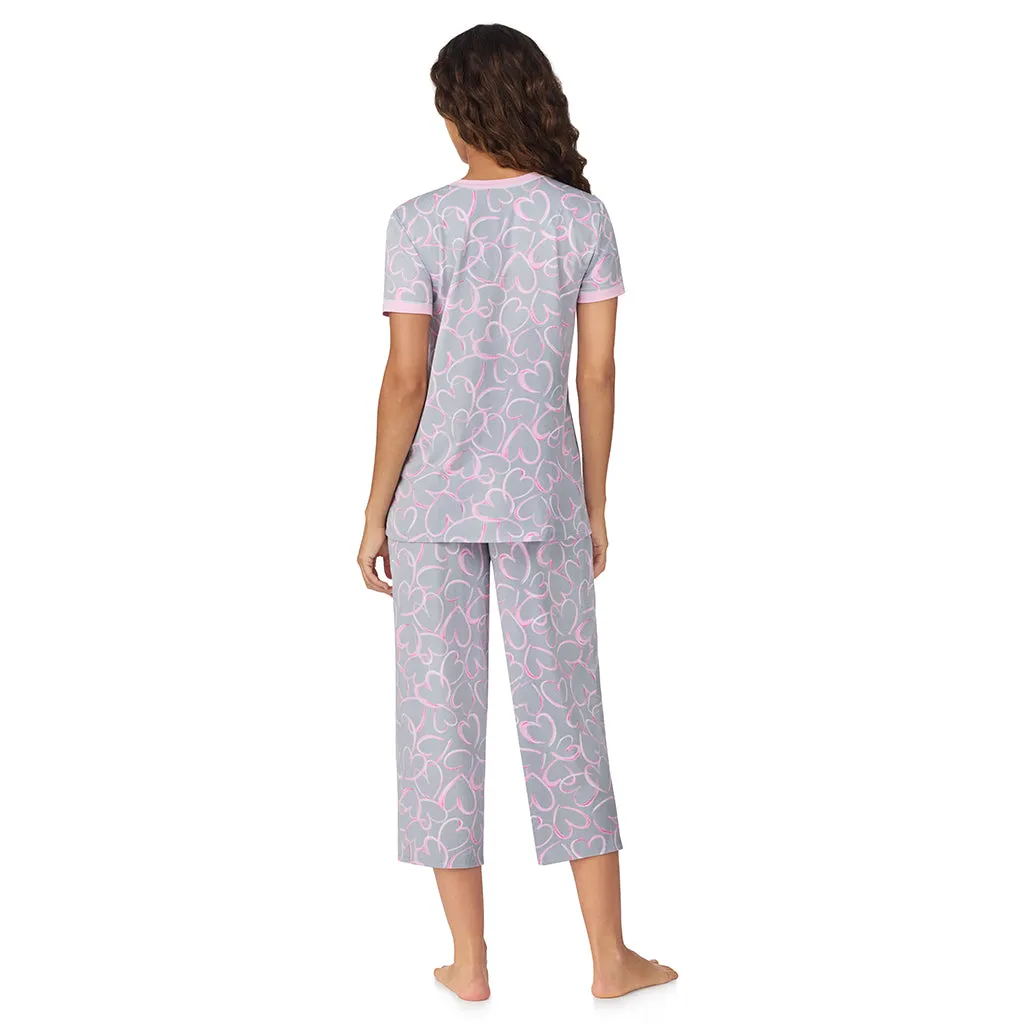 Cotton-Blend Short Sleeve Top with Cropped Pant 2-Pc Pajama Set