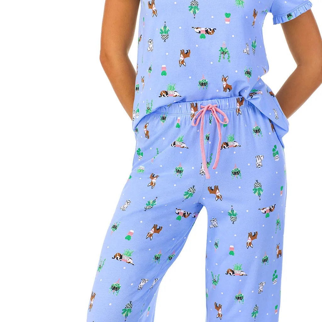 Cotton-Blend Short Sleeve Top with Cropped Pant 2-Pc Pajama Set