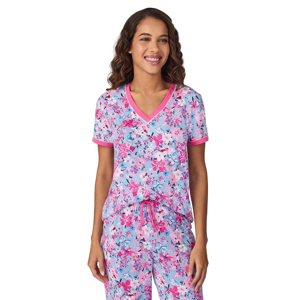 Cotton-Blend Short Sleeve Top with Cropped Pant 2-Pc Pajama Set