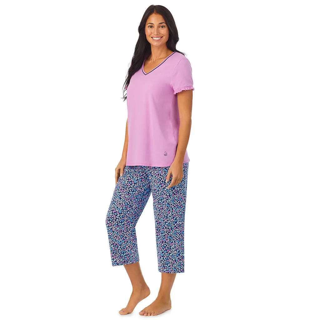 Cotton-Blend Short Sleeve Top with Cropped Pant 2-Pc Pajama Set