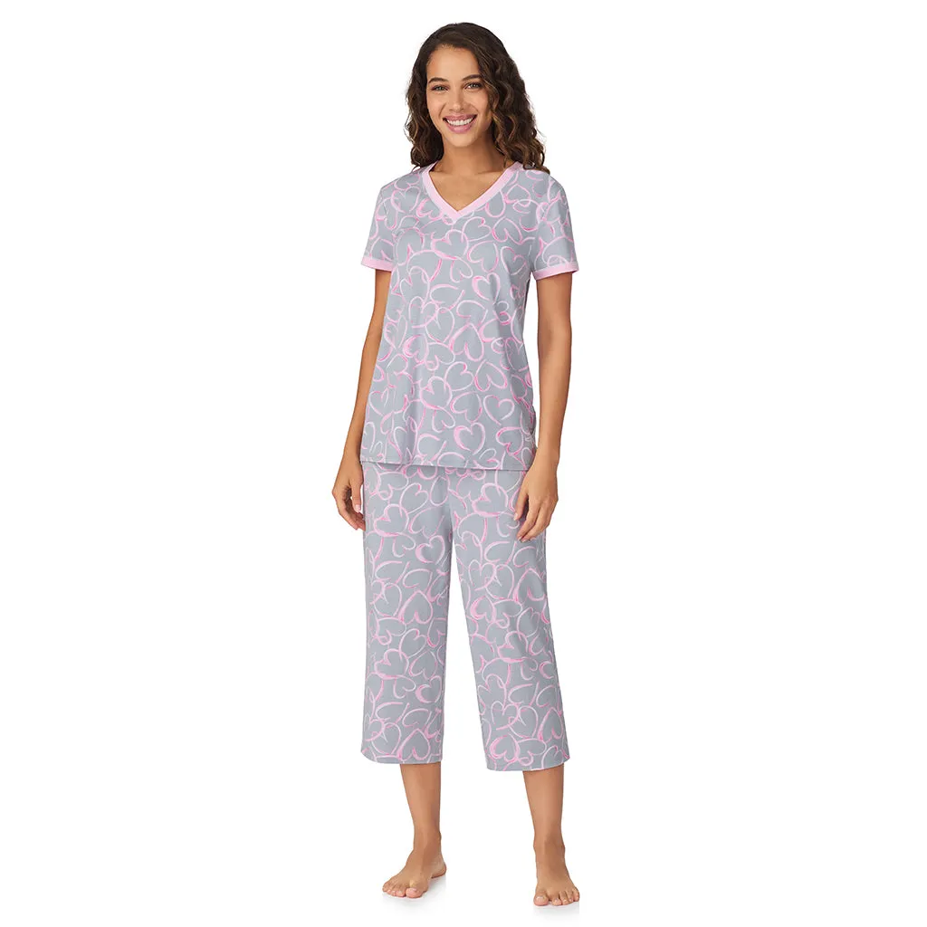 Cotton-Blend Short Sleeve Top with Cropped Pant 2-Pc Pajama Set