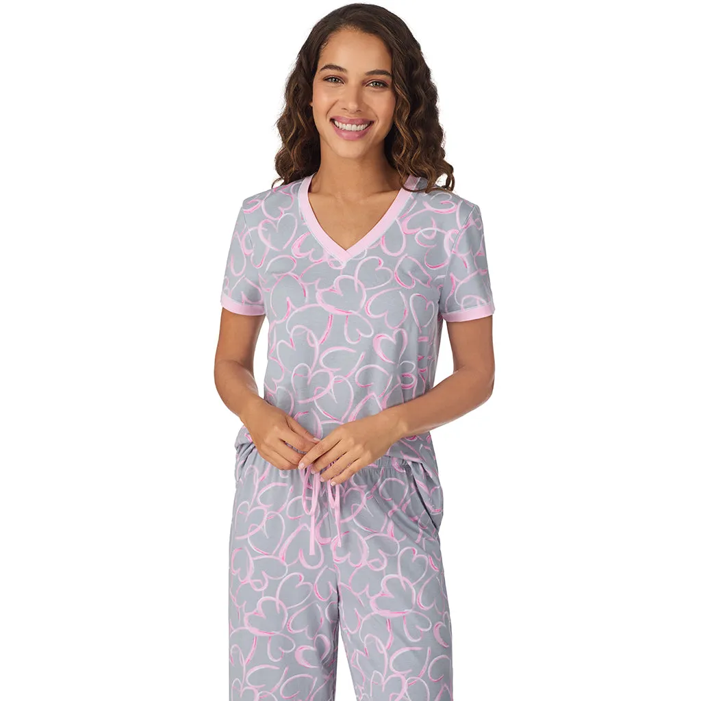 Cotton-Blend Short Sleeve Top with Cropped Pant 2-Pc Pajama Set