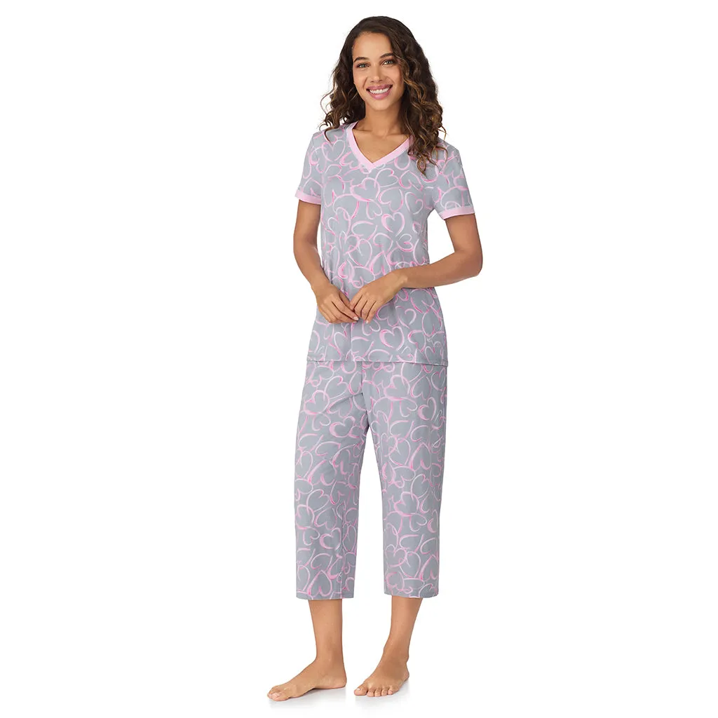 Cotton-Blend Short Sleeve Top with Cropped Pant 2-Pc Pajama Set