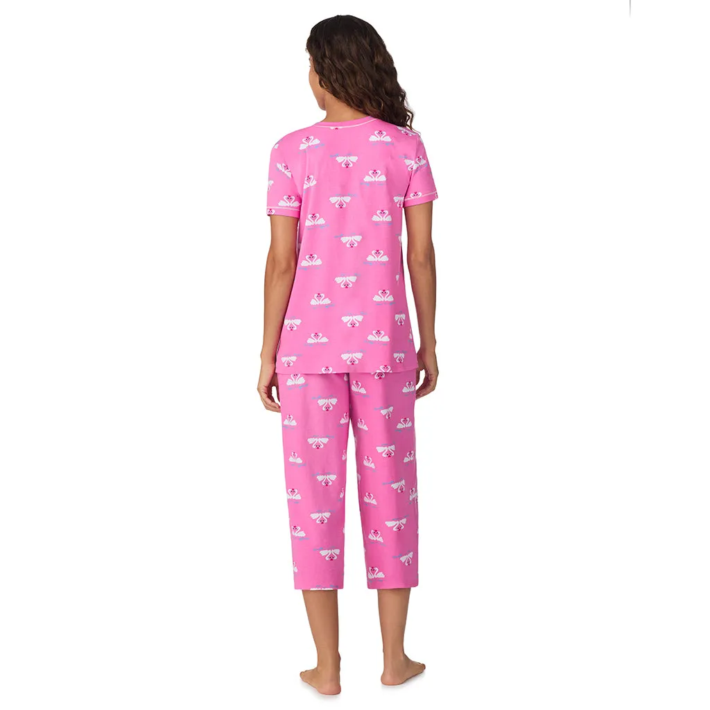 Cotton-Blend Short Sleeve Top with Cropped Pant 2-Pc Pajama Set