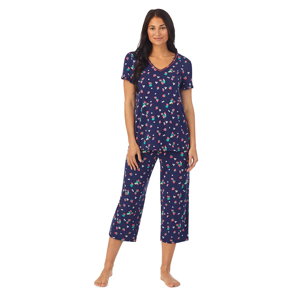 Cotton-Blend Short Sleeve Top with Cropped Pant 2-Pc Pajama Set