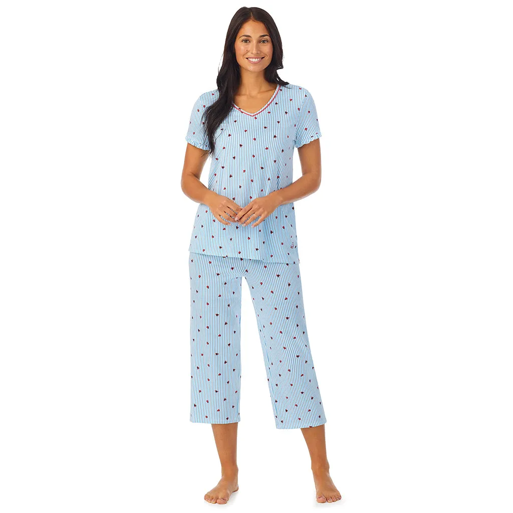 Cotton-Blend Short Sleeve Top with Cropped Pant 2-Pc Pajama Set