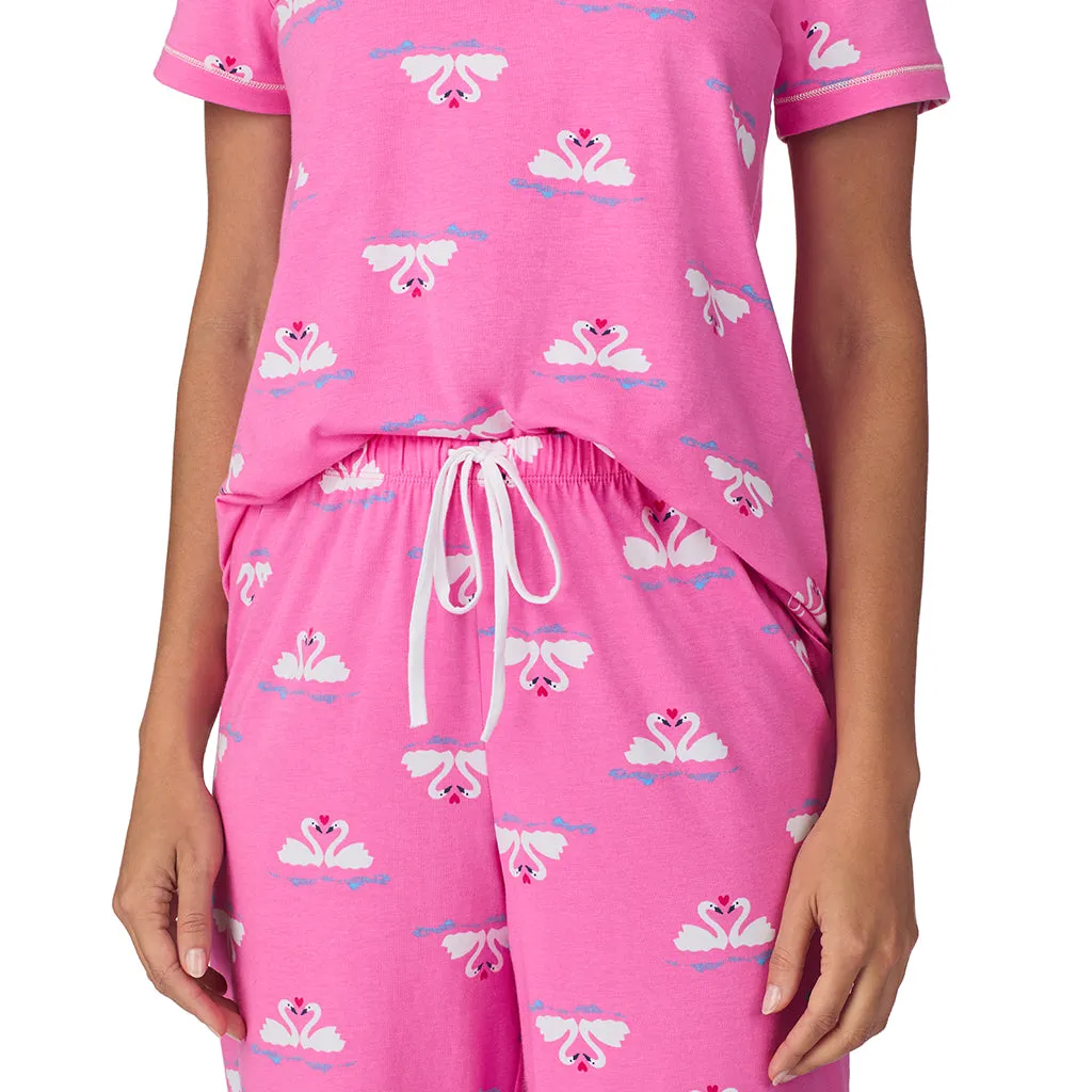 Cotton-Blend Short Sleeve Top with Cropped Pant 2-Pc Pajama Set