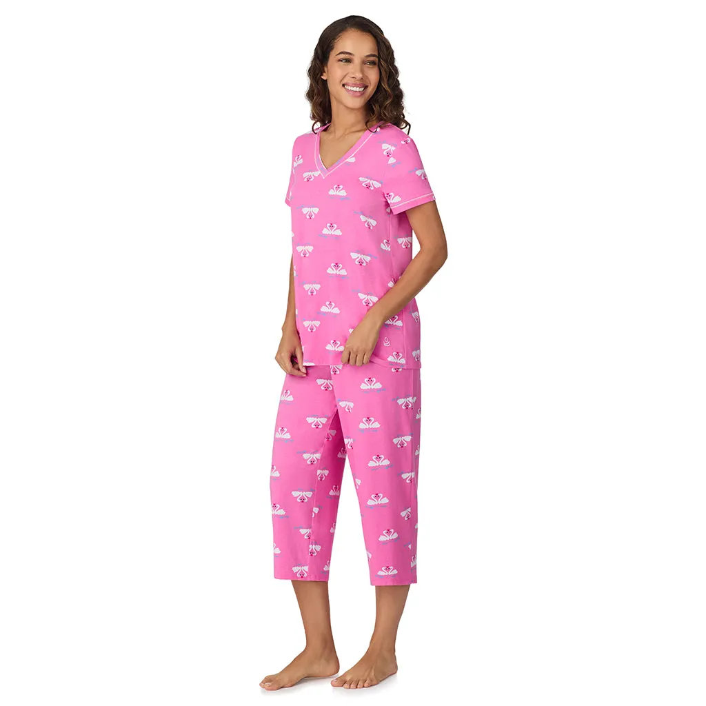 Cotton-Blend Short Sleeve Top with Cropped Pant 2-Pc Pajama Set