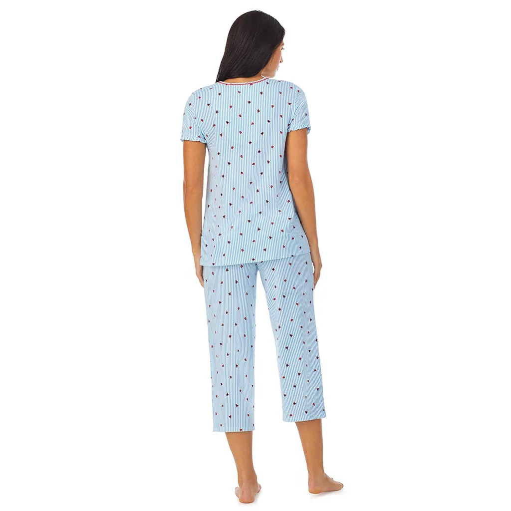 Cotton-Blend Short Sleeve Top with Cropped Pant 2-Pc Pajama Set