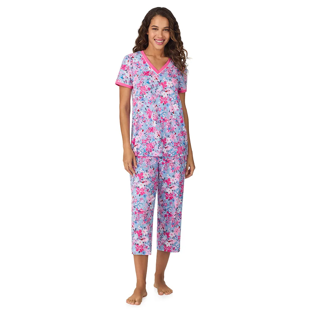 Cotton-Blend Short Sleeve Top with Cropped Pant 2-Pc Pajama Set