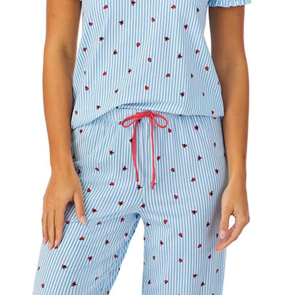 Cotton-Blend Short Sleeve Top with Cropped Pant 2-Pc Pajama Set