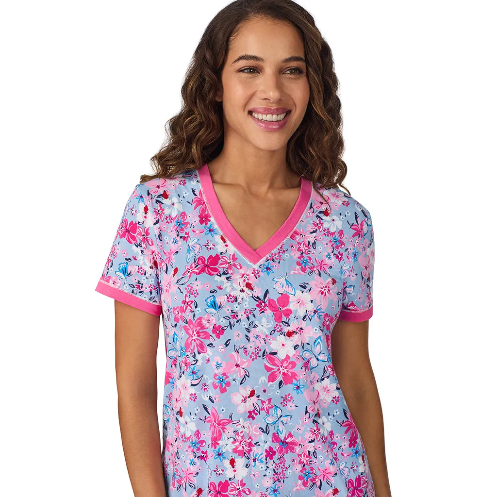 Cotton-Blend Short Sleeve Top with Cropped Pant 2-Pc Pajama Set