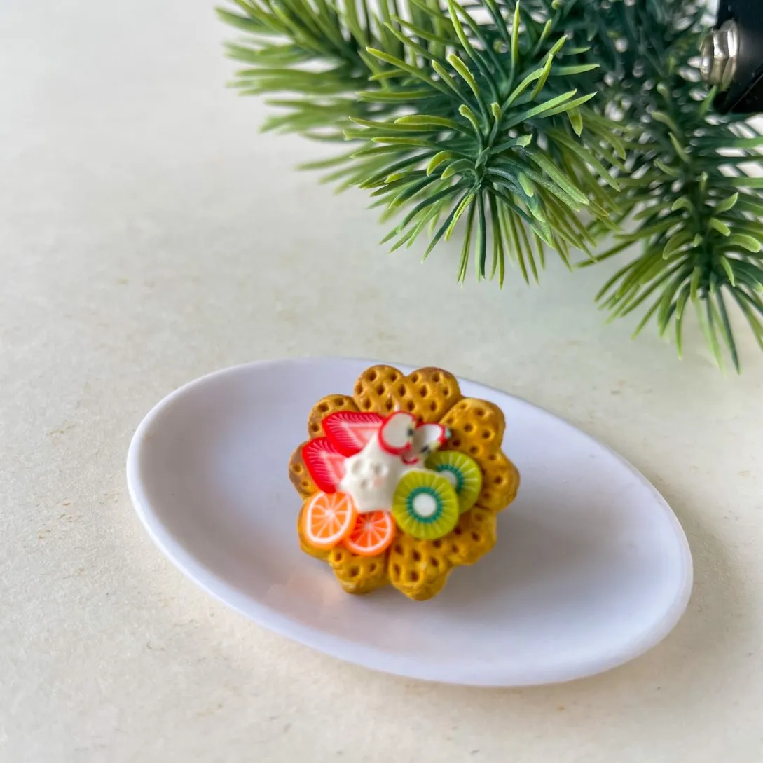 Cream Fruit Miniature Waffle Lapel Brooch Pin