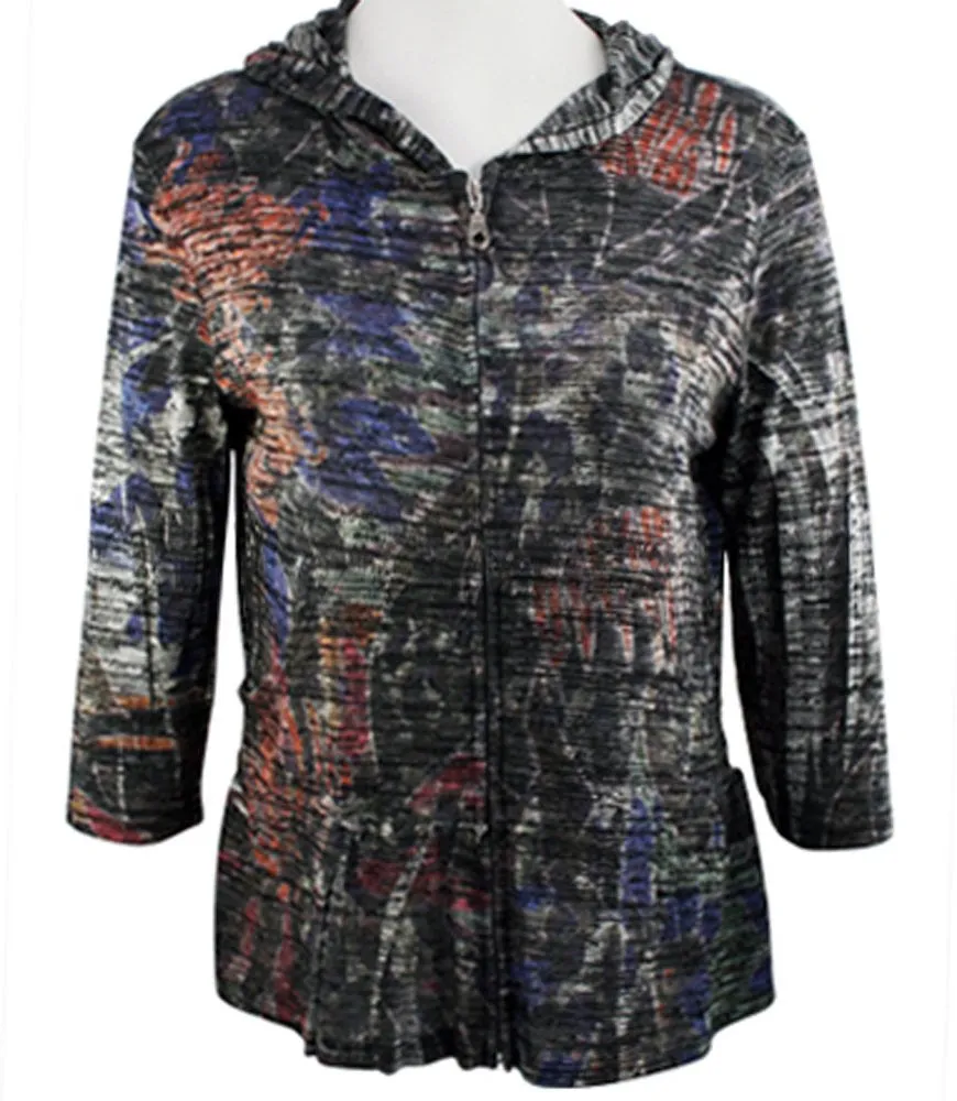 Cubism - Twilight Haze, Waist Banded Geometric Print, Ruffled Cardigan Hoodie