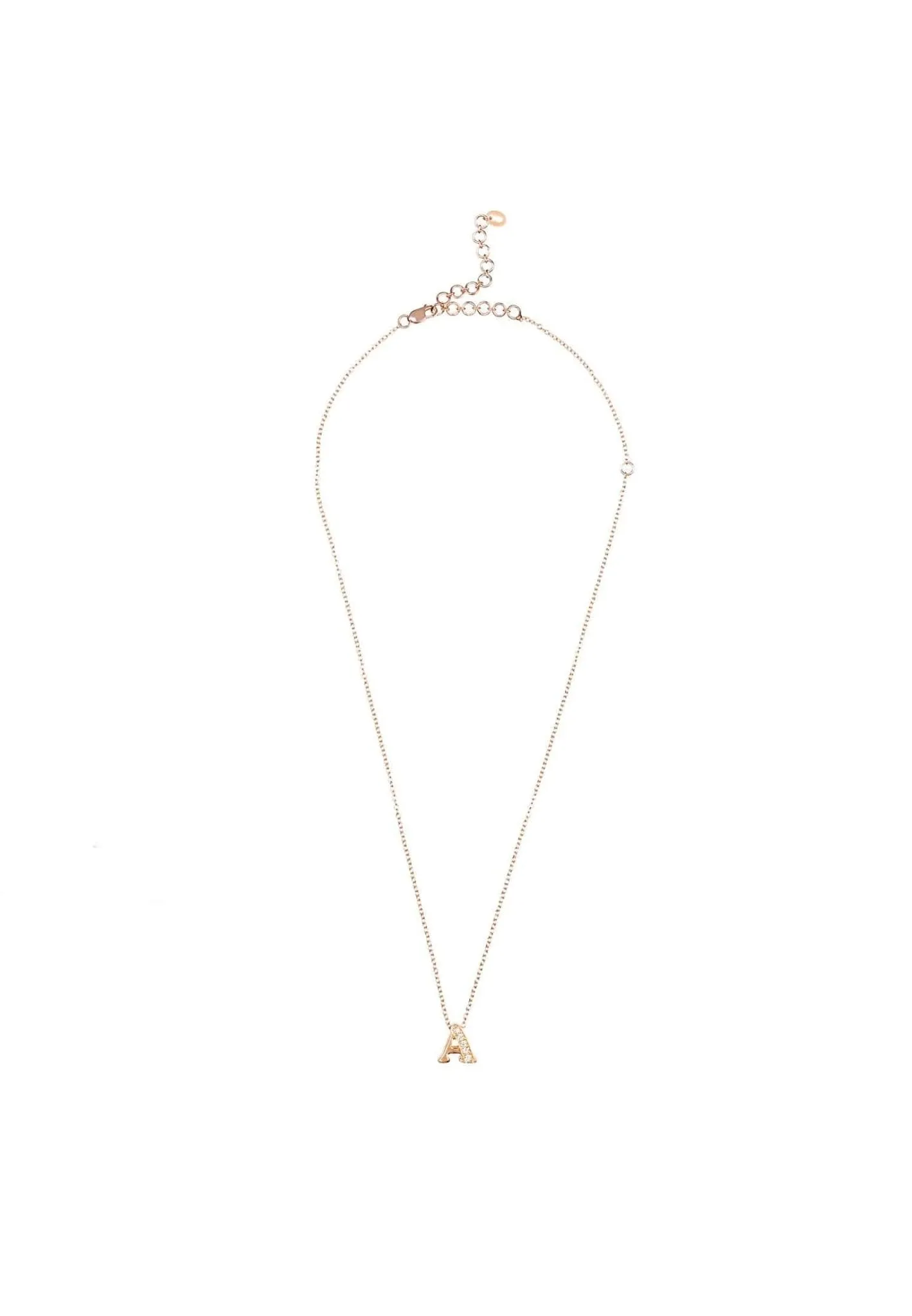 Diamond Initial Letter Pendant Necklace Rose Gold A