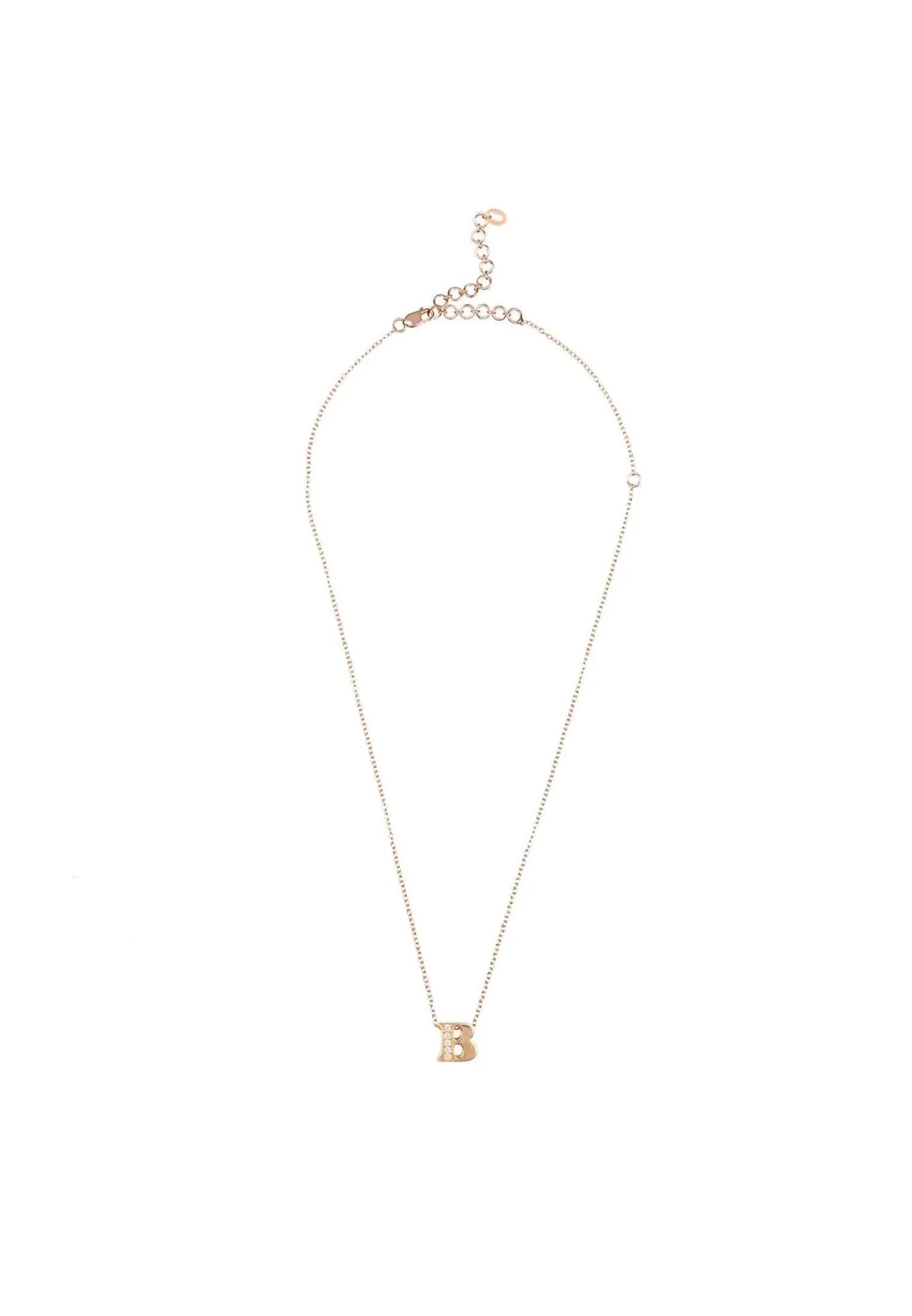 Diamond Initial Letter Pendant Necklace Rose Gold B