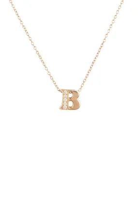 Diamond Initial Letter Pendant Necklace Rose Gold B