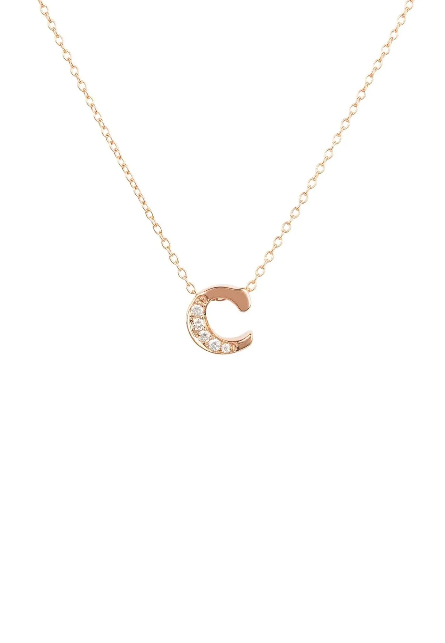 Diamond Initial Letter Pendant Necklace Rose Gold C