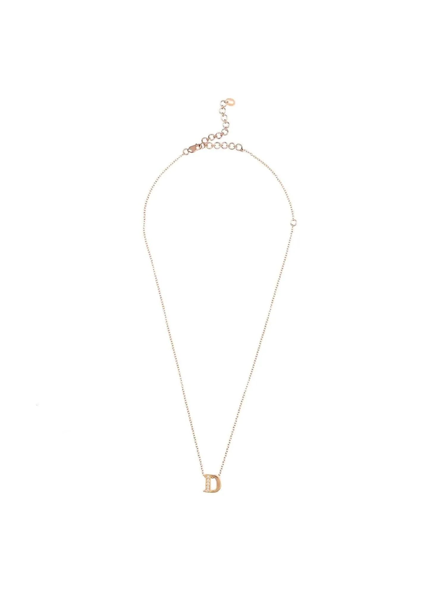 Diamond Initial Letter Pendant Necklace Rose Gold D