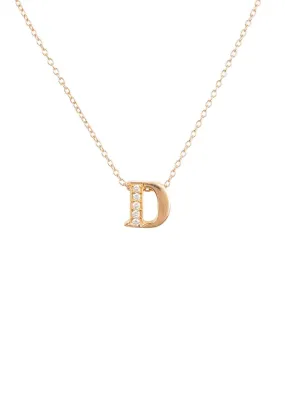 Diamond Initial Letter Pendant Necklace Rose Gold D