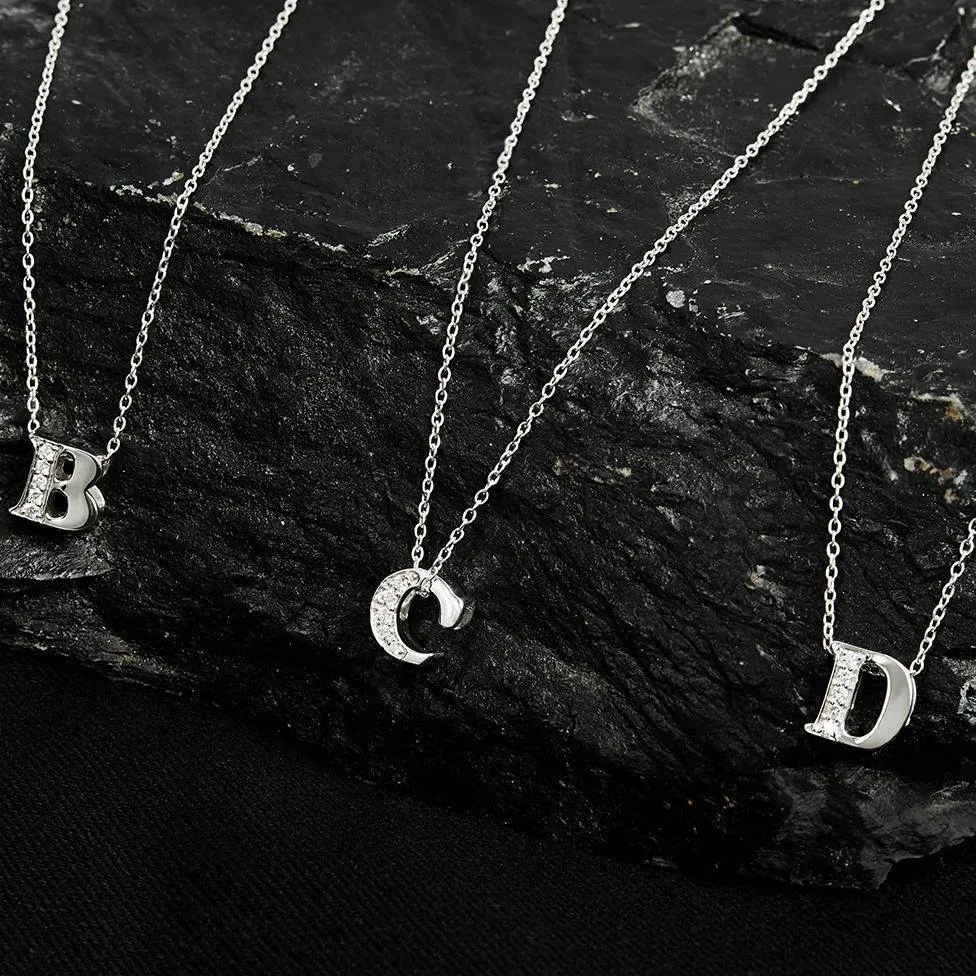 Diamond Initial Letter Pendant Necklace Rose Gold D