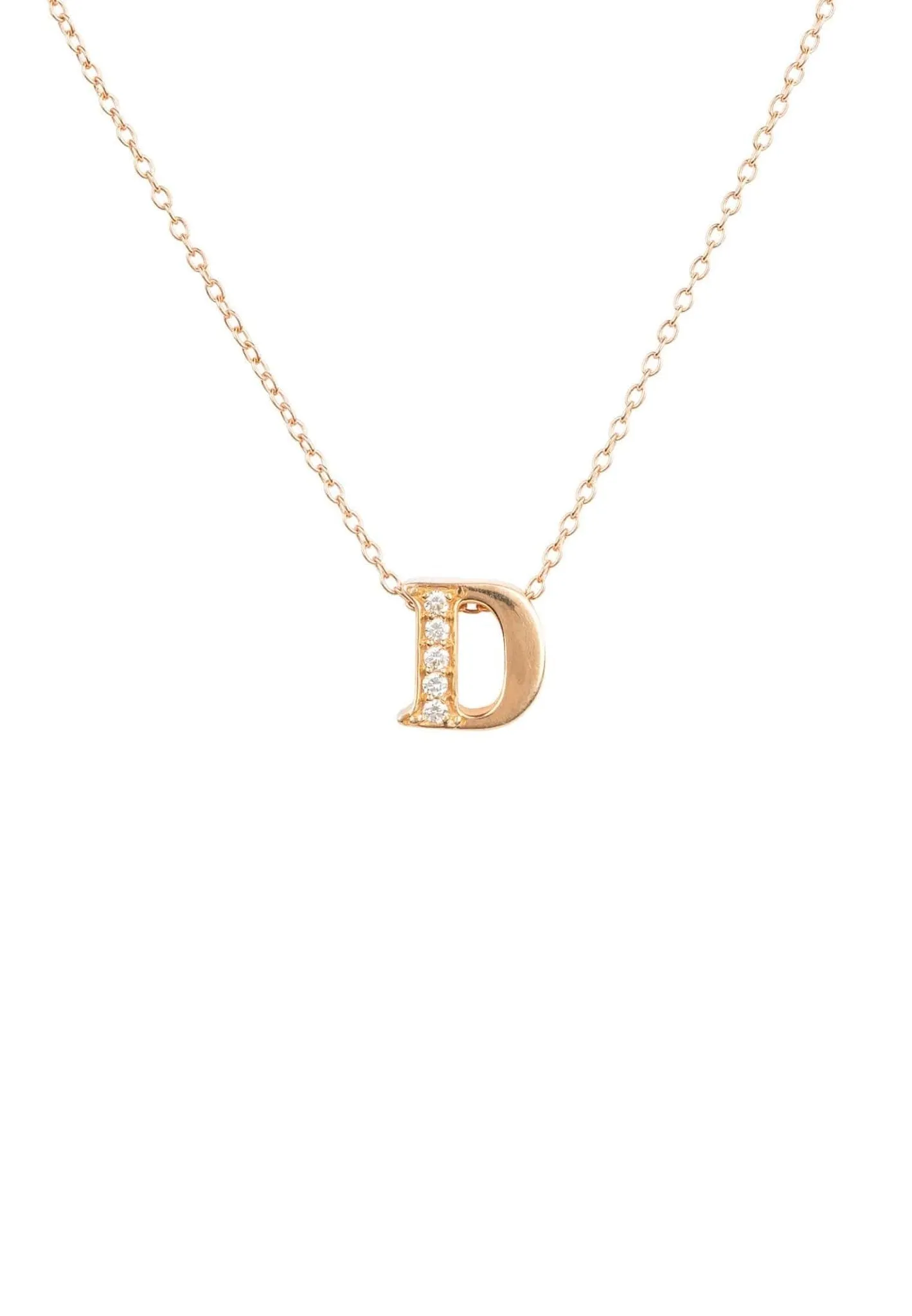 Diamond Initial Letter Pendant Necklace Rose Gold D