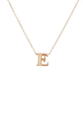 Diamond Initial Letter Pendant Necklace Rose Gold E