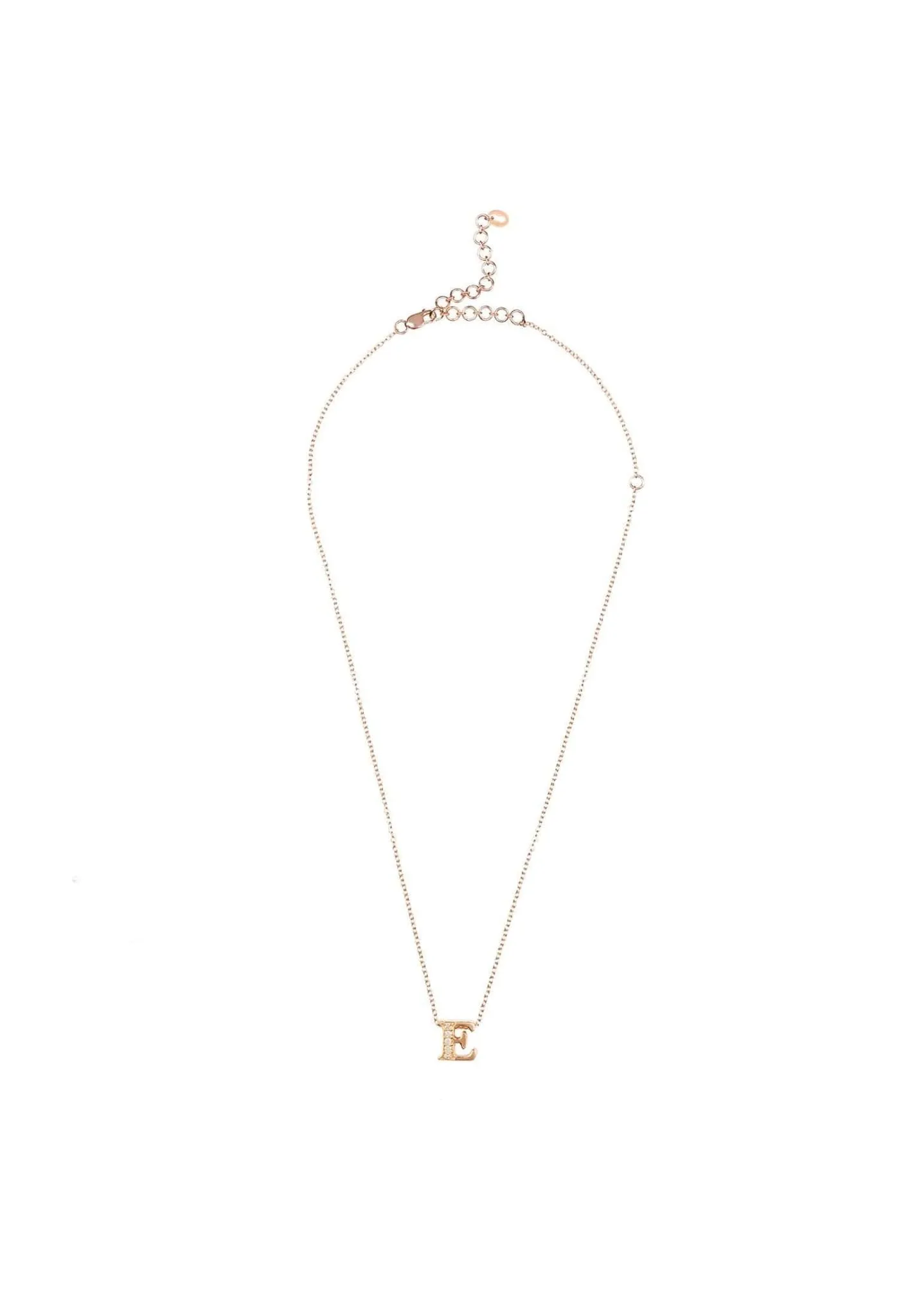 Diamond Initial Letter Pendant Necklace Rose Gold E