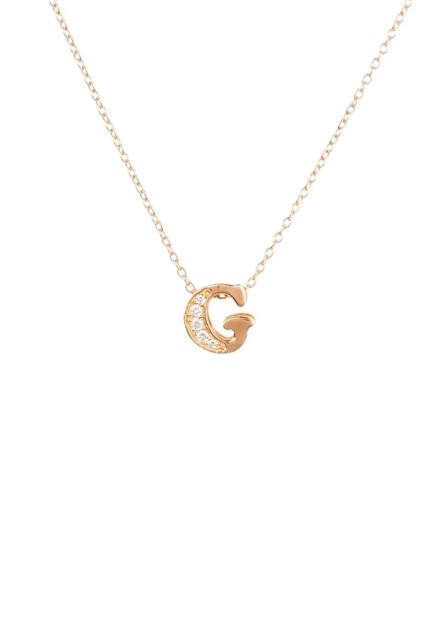 Diamond Initial Letter Pendant Necklace Rose Gold G