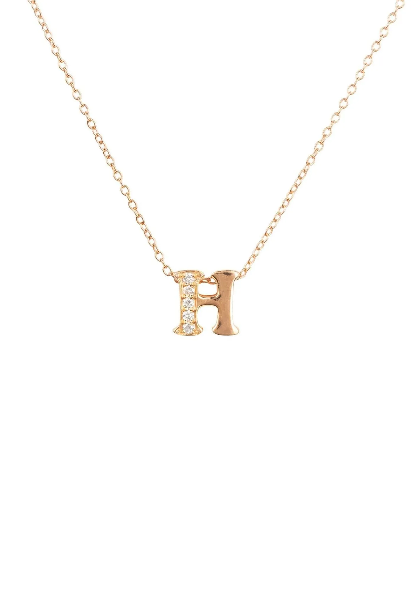 Diamond Initial Letter Pendant Necklace Rose Gold H