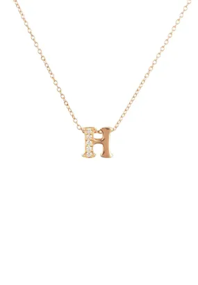 Diamond Initial Letter Pendant Necklace Rose Gold H