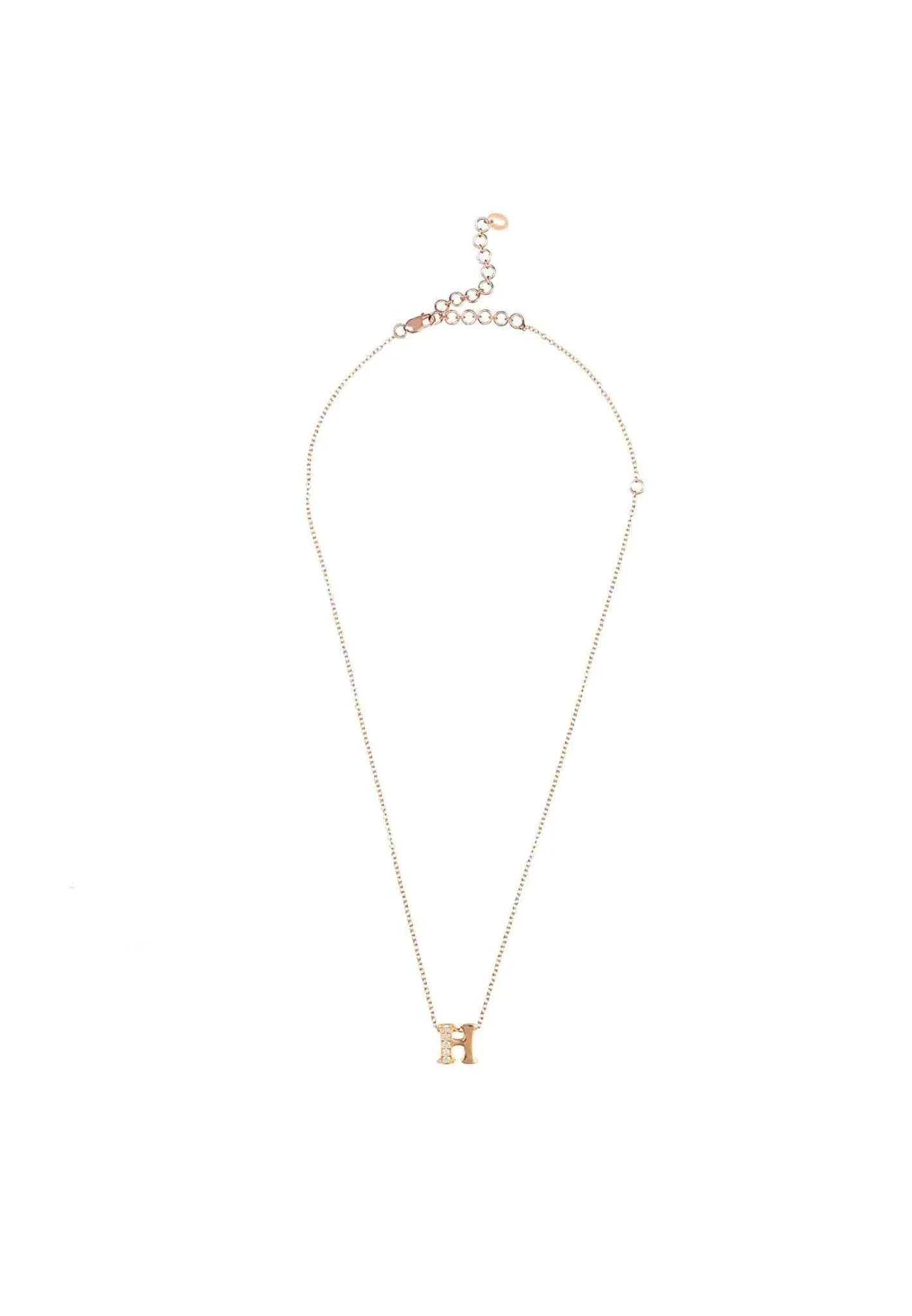 Diamond Initial Letter Pendant Necklace Rose Gold H