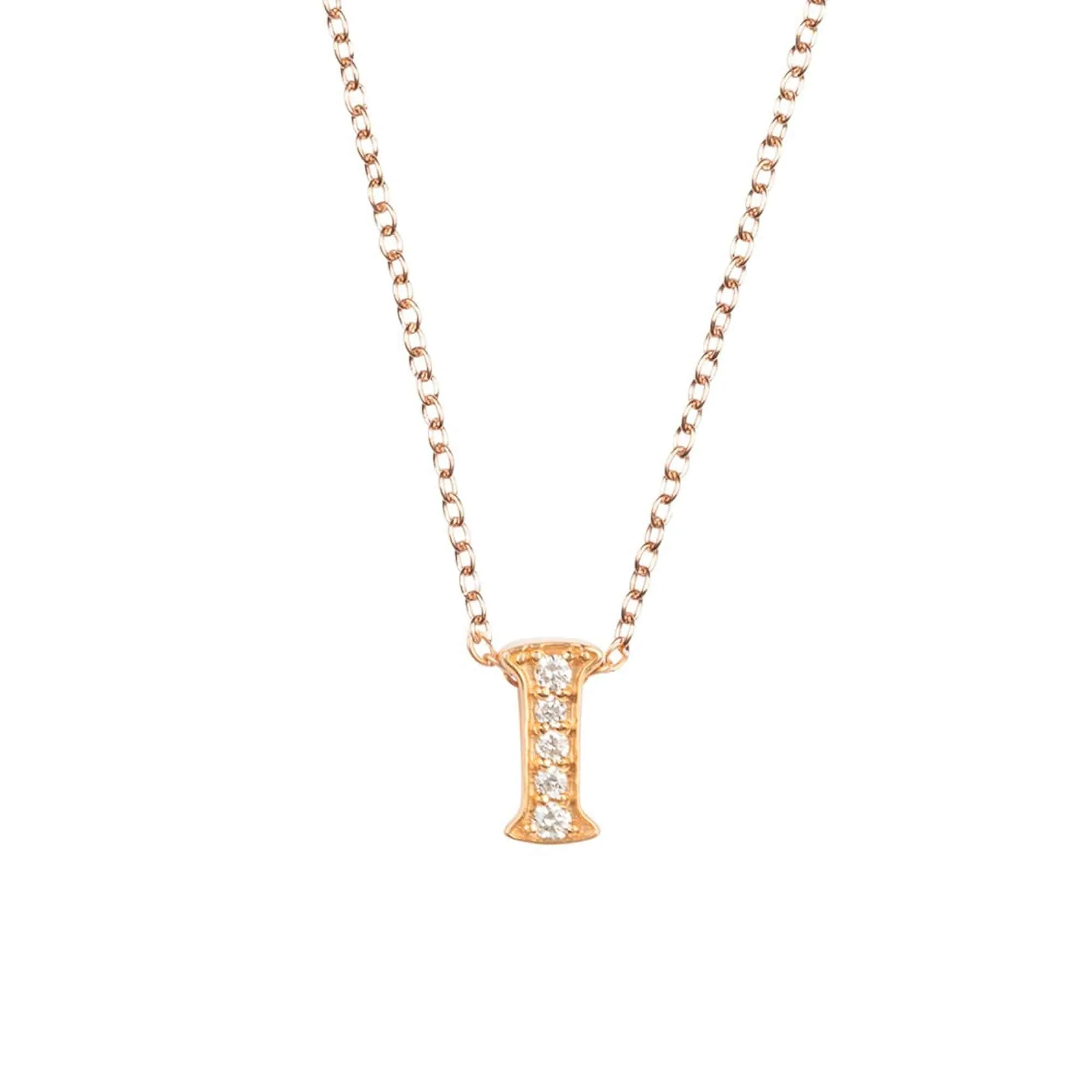 Diamond Initial Letter Pendant Necklace Rose Gold I