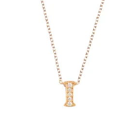 Diamond Initial Letter Pendant Necklace Rose Gold I