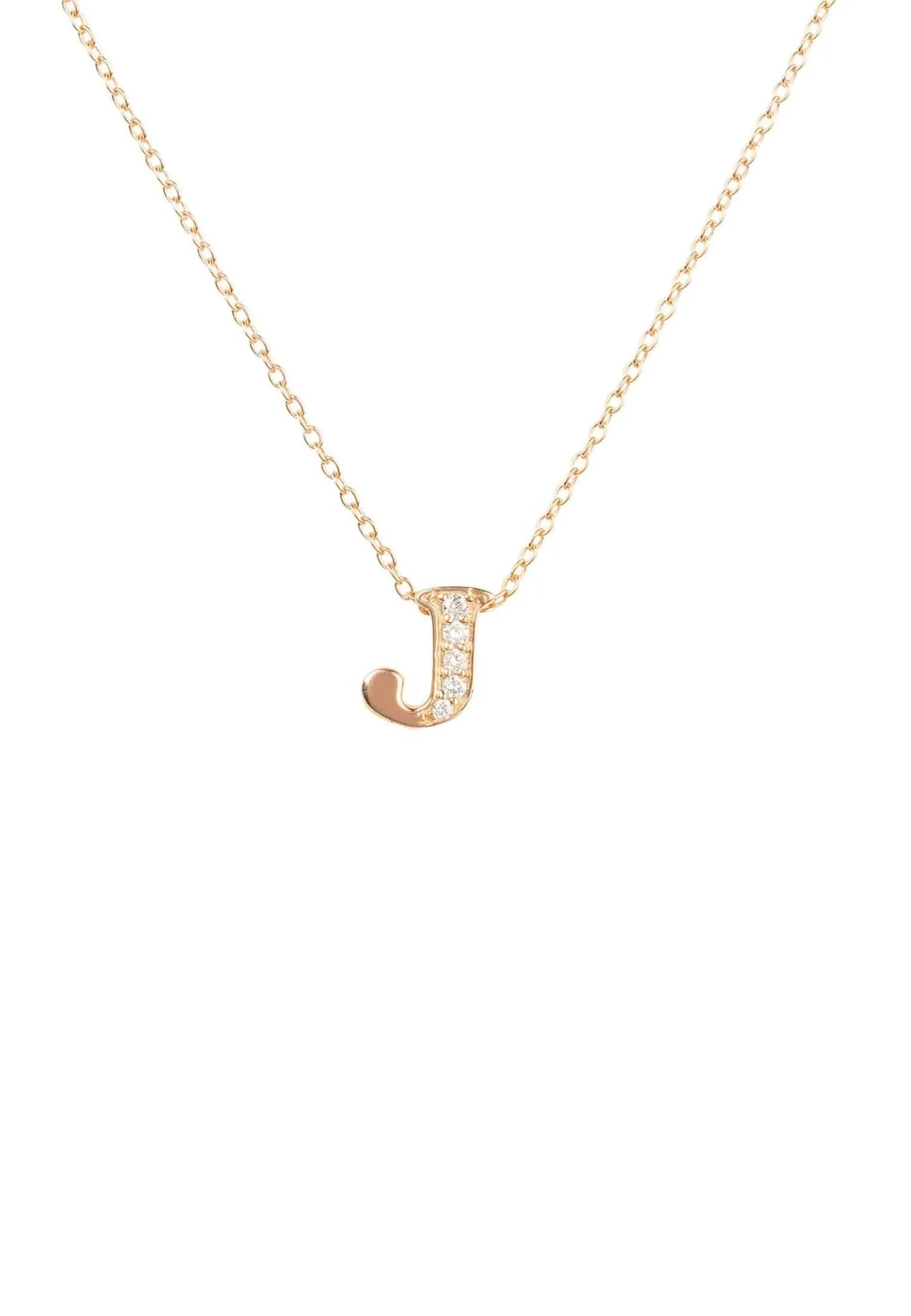 Diamond Initial Letter Pendant Necklace Rose Gold J