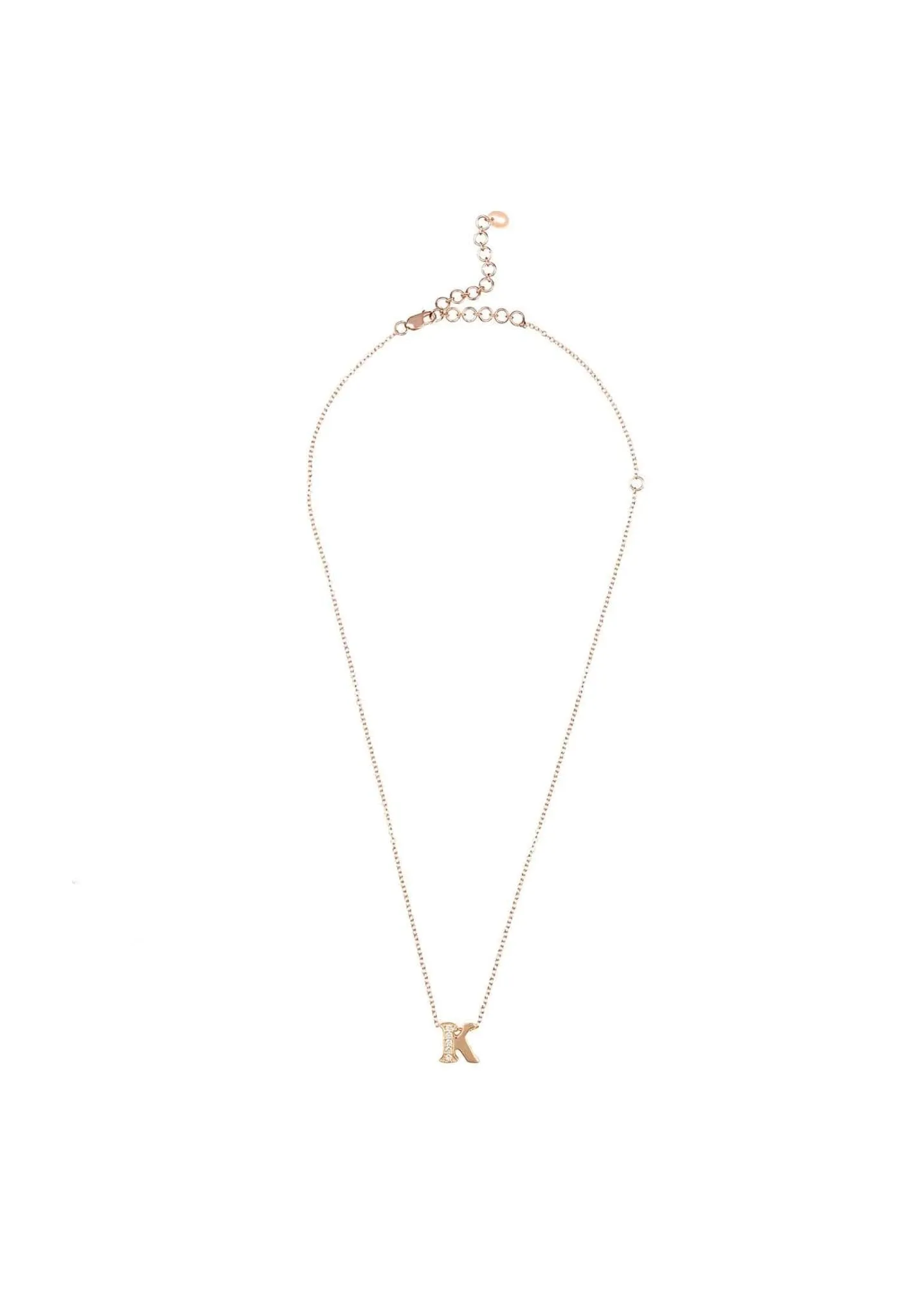 Diamond Initial Letter Pendant Necklace Rose Gold K