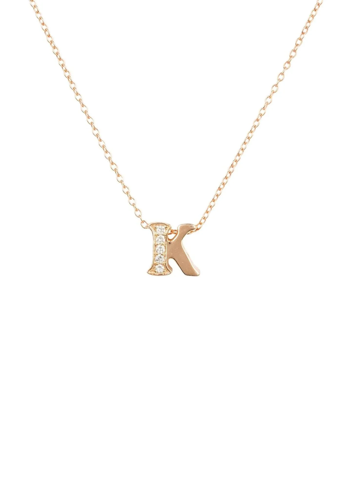 Diamond Initial Letter Pendant Necklace Rose Gold K