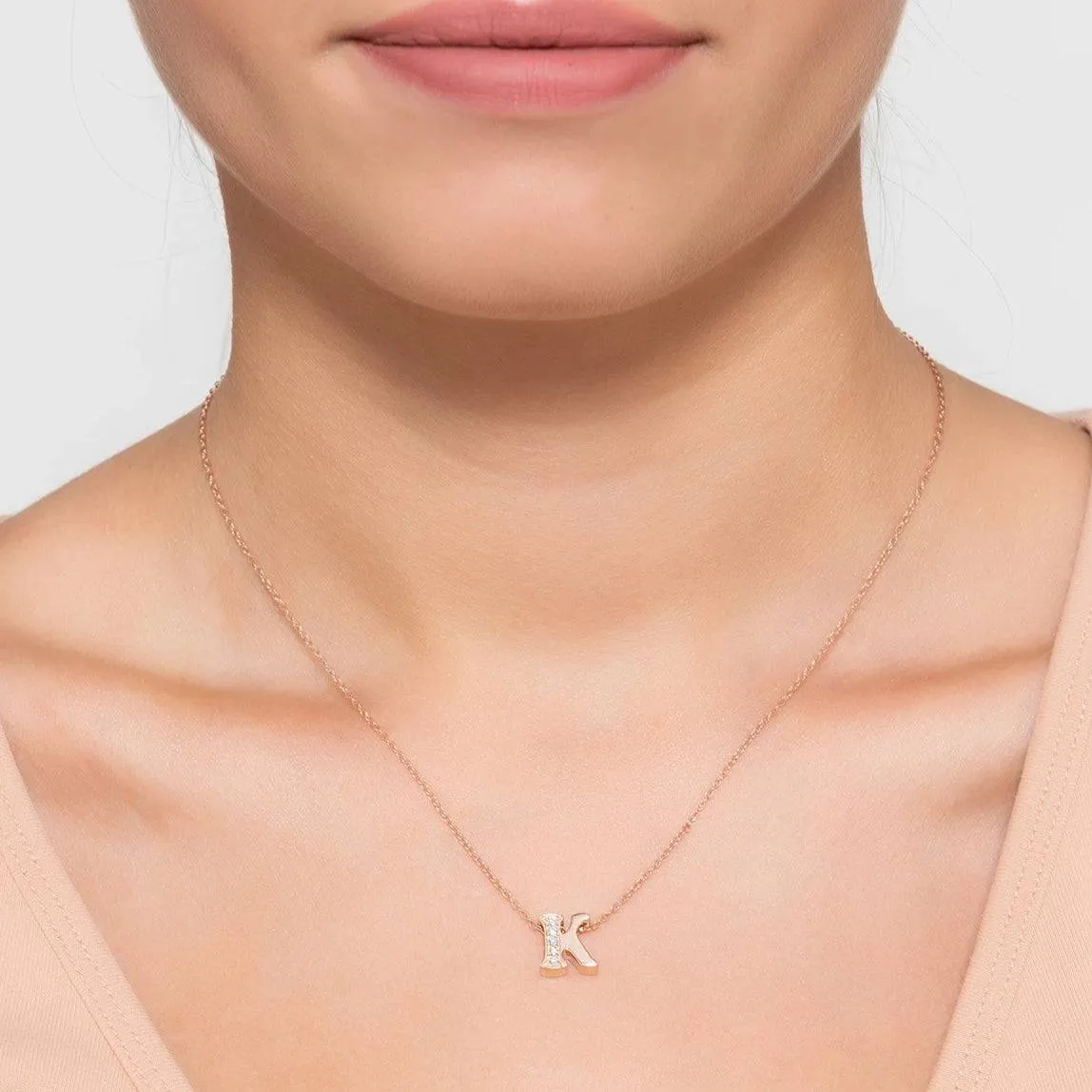 Diamond Initial Letter Pendant Necklace Rose Gold K