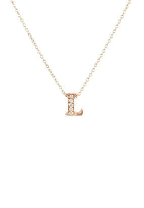 Diamond Initial Letter Pendant Necklace Rose Gold L