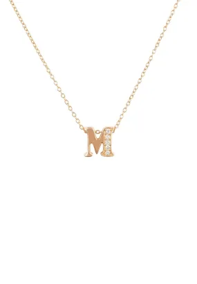 Diamond Initial Letter Pendant Necklace Rose Gold M