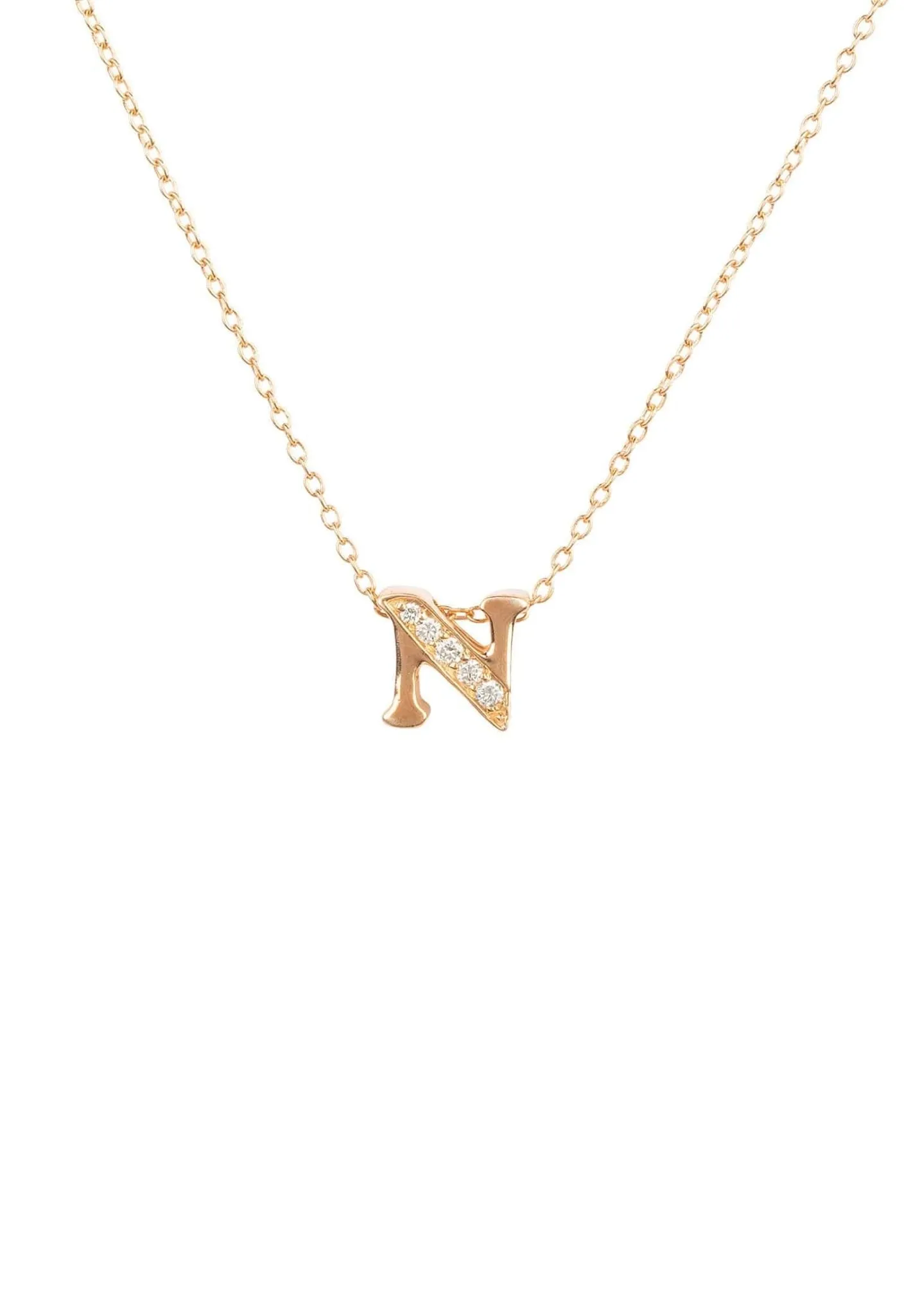 Diamond Initial Letter Pendant Necklace Rose Gold N