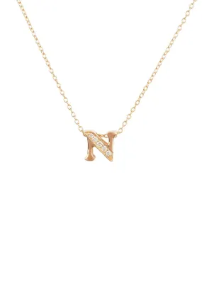 Diamond Initial Letter Pendant Necklace Rose Gold N