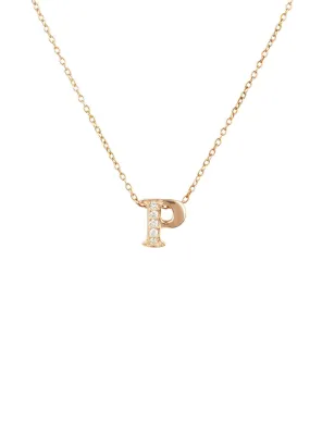 Diamond Initial Letter Pendant Necklace Rose Gold P