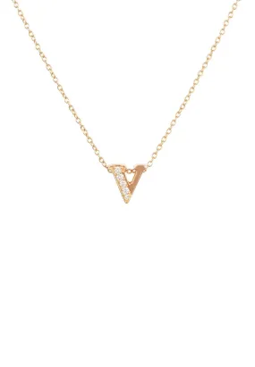 Diamond Initial Letter Pendant Necklace Rose Gold V