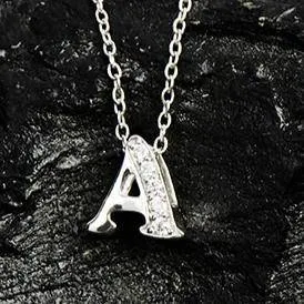 Diamond Initial Letter Pendant Necklace Silver A