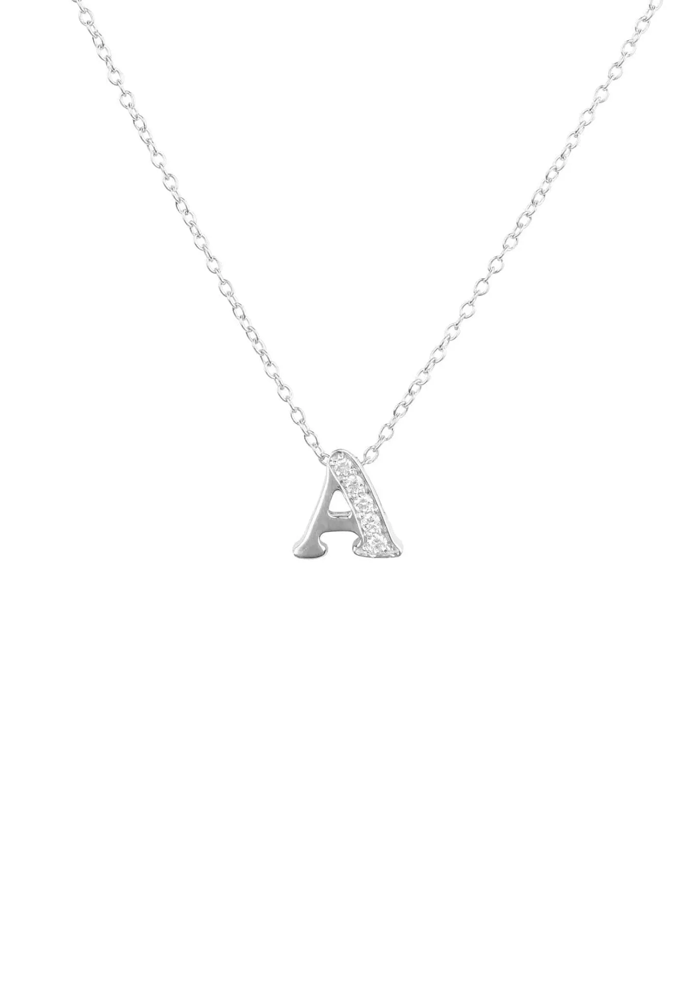 Diamond Initial Letter Pendant Necklace Silver A