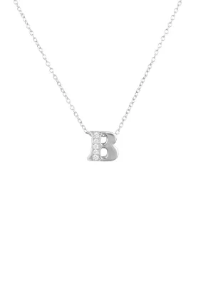 Diamond Initial Letter Pendant Necklace Silver B